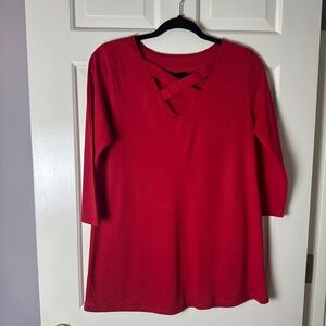 Ruby Ribbon Red V-Neck Crisscross Women's Top